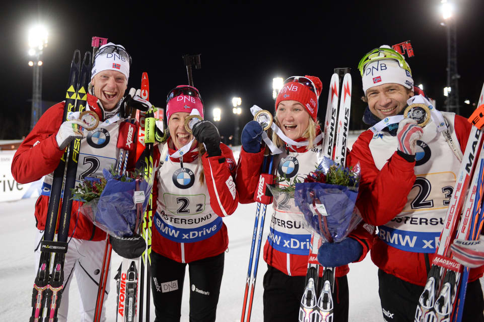 2016 Mixed Relay results—Gold: France; Silver: Germany; Bronze: Norway