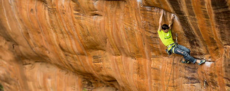 World champ Kilian Fischhuber and local lad Tuhin Satarkar crimp up India's climbing outback
