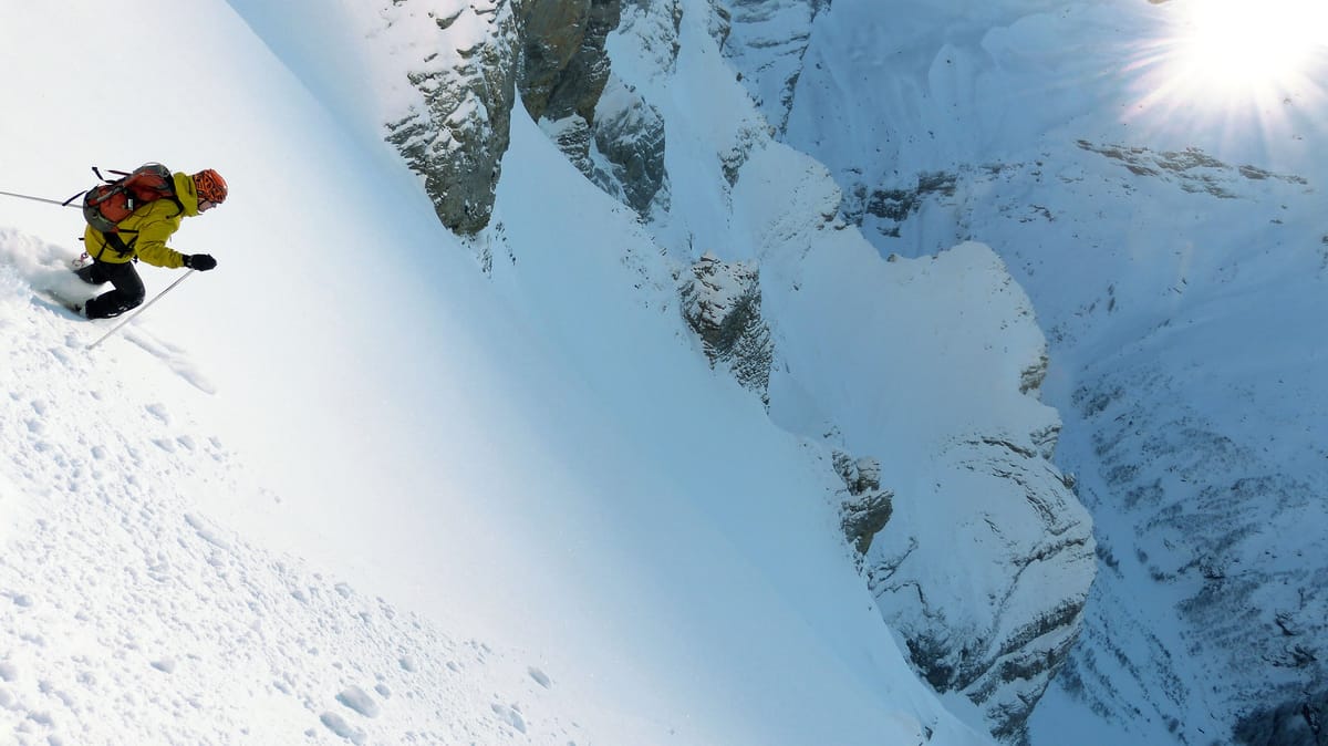 A First Steep Ski Fall and Close Call in the Swiss Alps