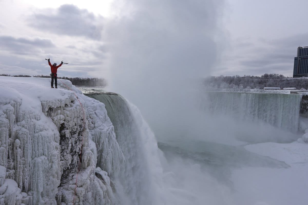 Will Gadd ice climbs frozen Niagara Falls