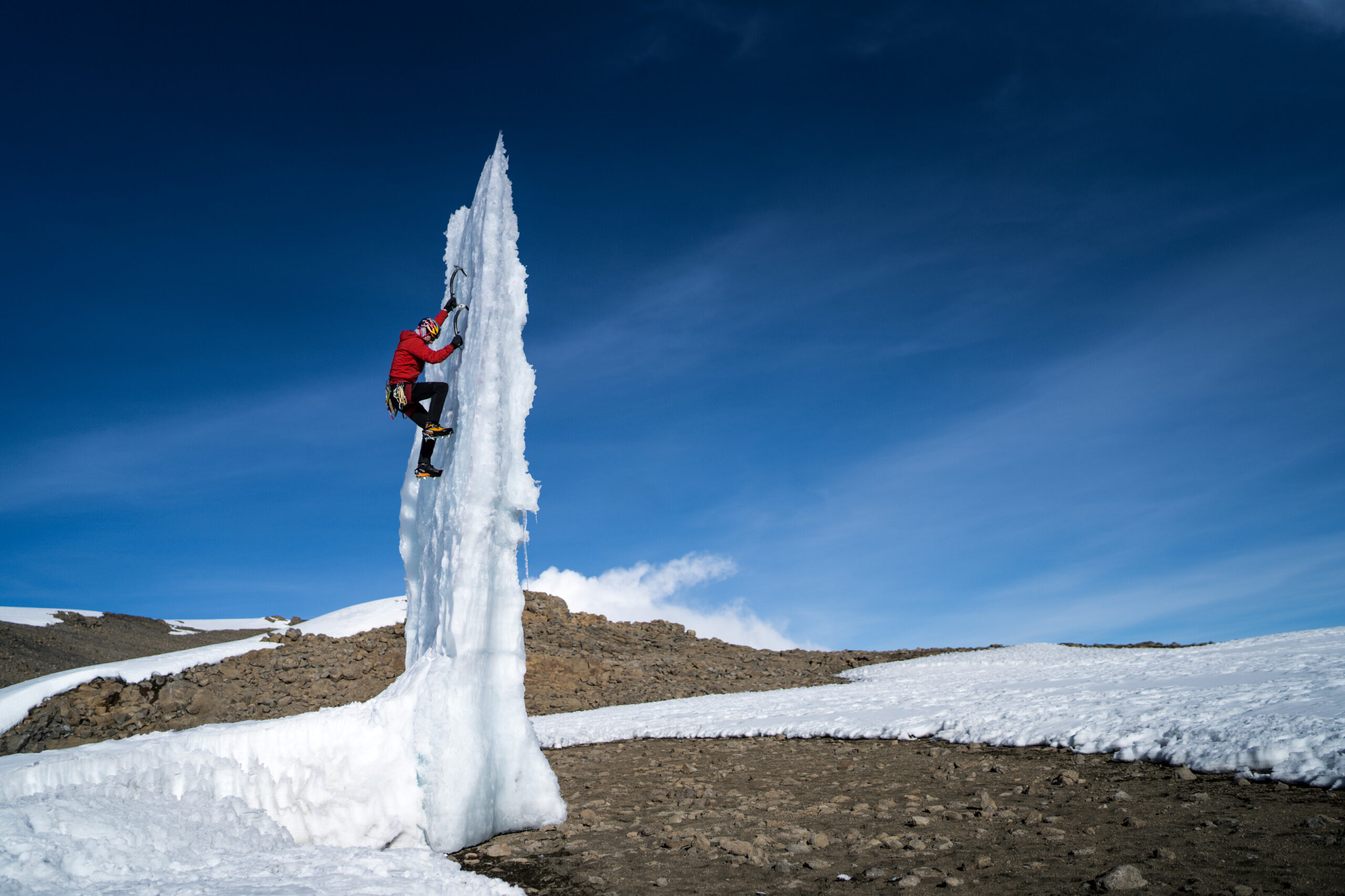 Will Gadd climbs on the Furtwangler Glacier on Mt Kilimanjaro on 22 February, 2020 in Tanzania, Africa. // Christian Pondella/Red Bull Content Pool 