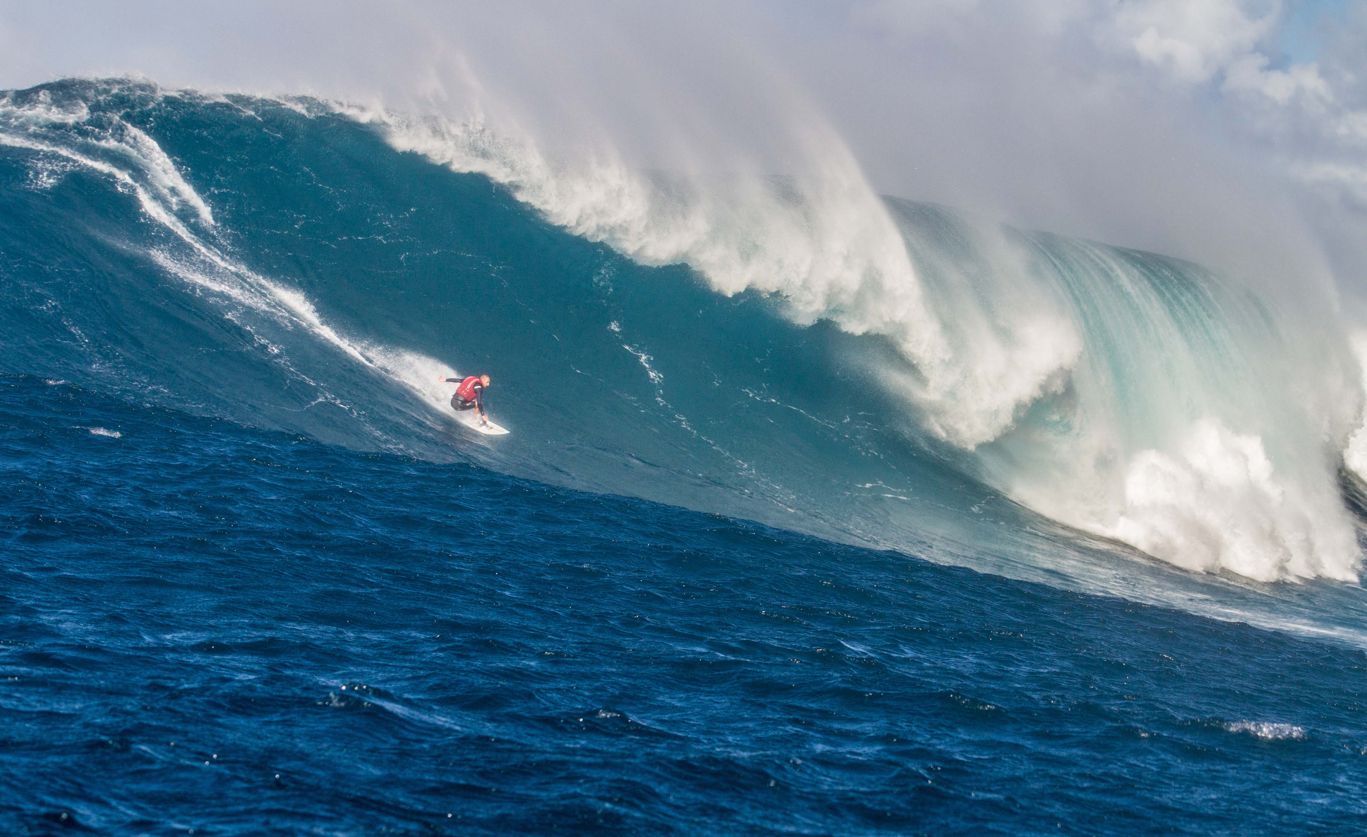 Jokke's first big wave at Peahi, Hawaii. A popular big wave surfing break, Peahi is also known as "jaws". Photo: Richard Hallman
