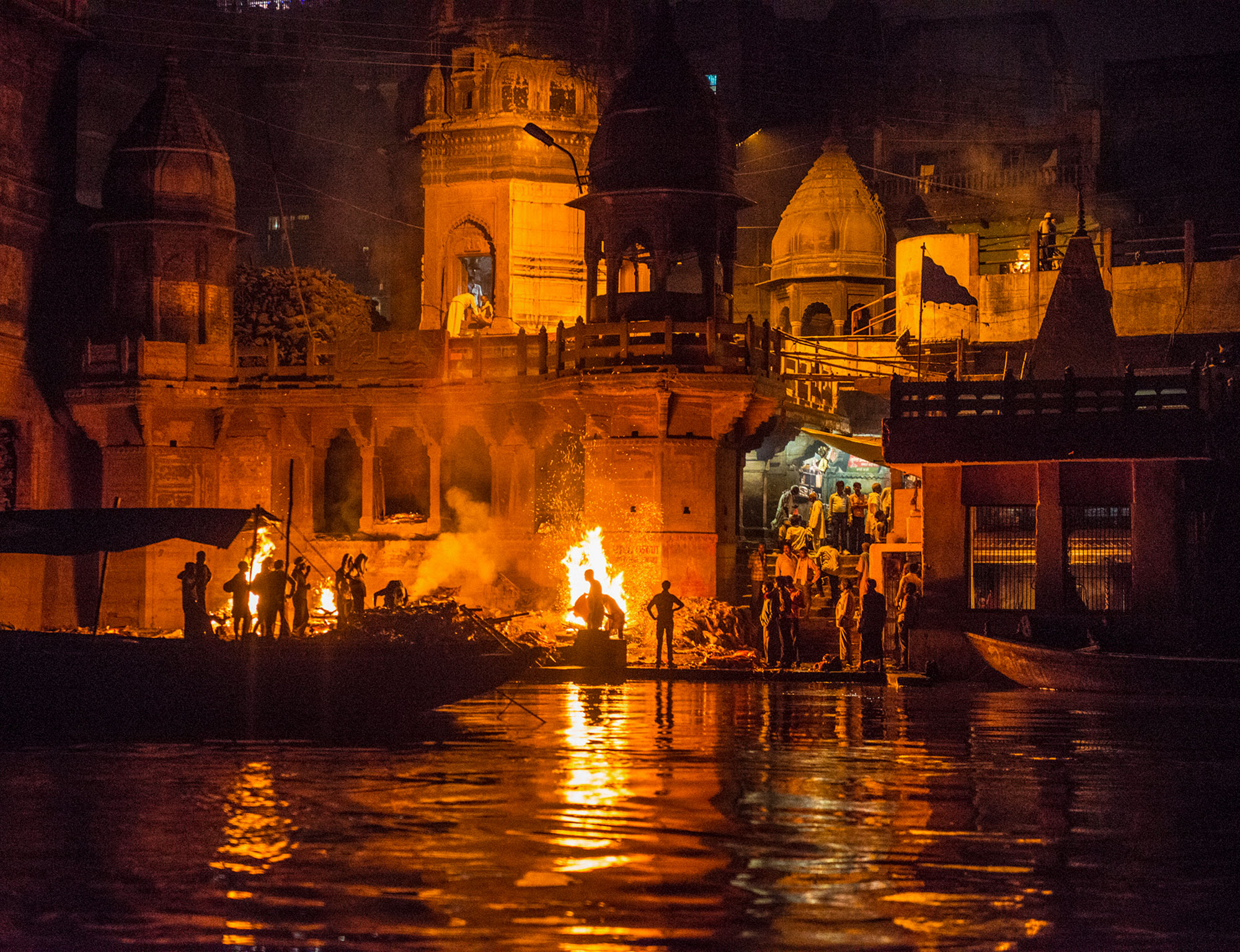  In Varanasi, India, funeral pyres run 24 hours a day. Many Hindu come to this ancient city to die since it is believed you will break the cycle of death and rebirth if your ashes are laid in the Ganges here. Many can't afford the funeral costs so many bodies are not properly cremated. Demand for wood has also taxes many of the Himalayan forests upstream.