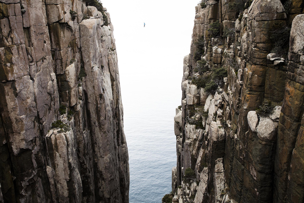 Highlining Cape Pillar in Tasmania. Photo by Krystle Wright