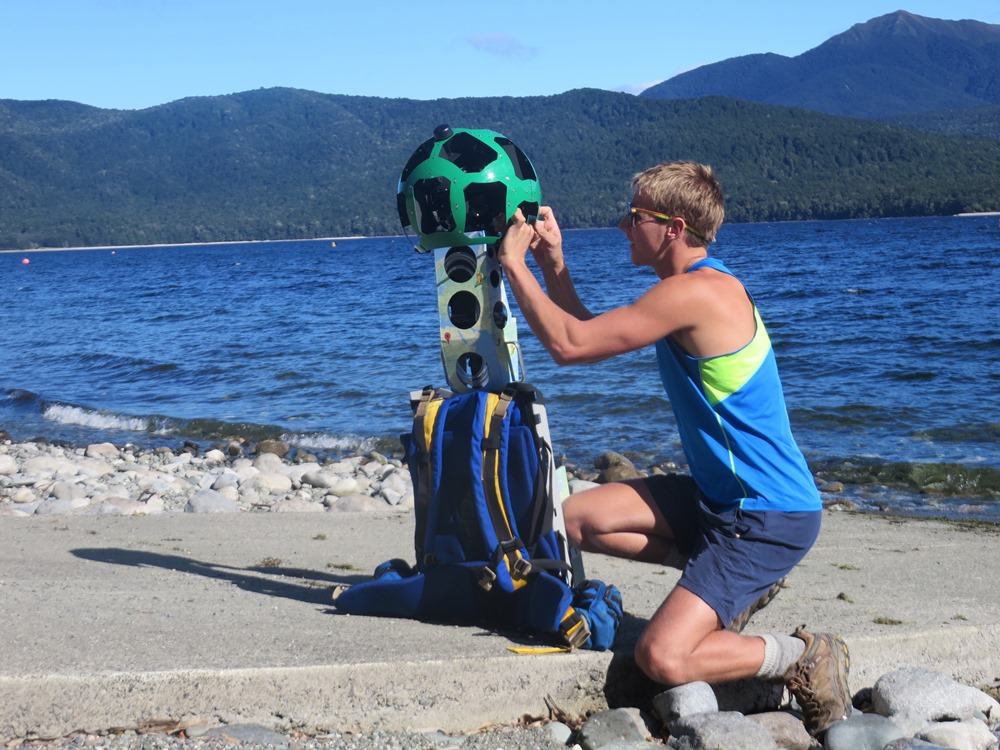 Matt Jenke makes sure the Google Trekker camera has clean leanses before starting the Kepler Track. PC-Google Trekker