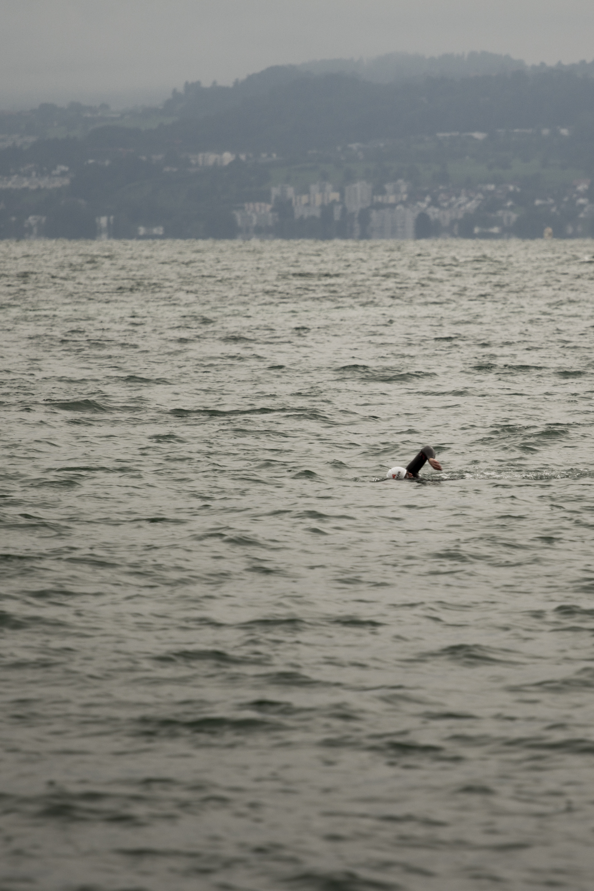 Ironman Zurich, 2014. Athletes from around the world are training in cold open waters before the race. Photo: Trivik Verma