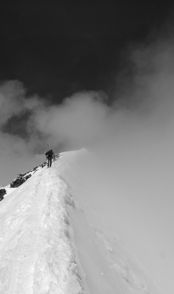 Top of the oriental summit (3882m). Adelin is leading and help to carry my stuff. With my disc hernia I cant really carry much load. Photo © Sébastian de Sainte Marie 