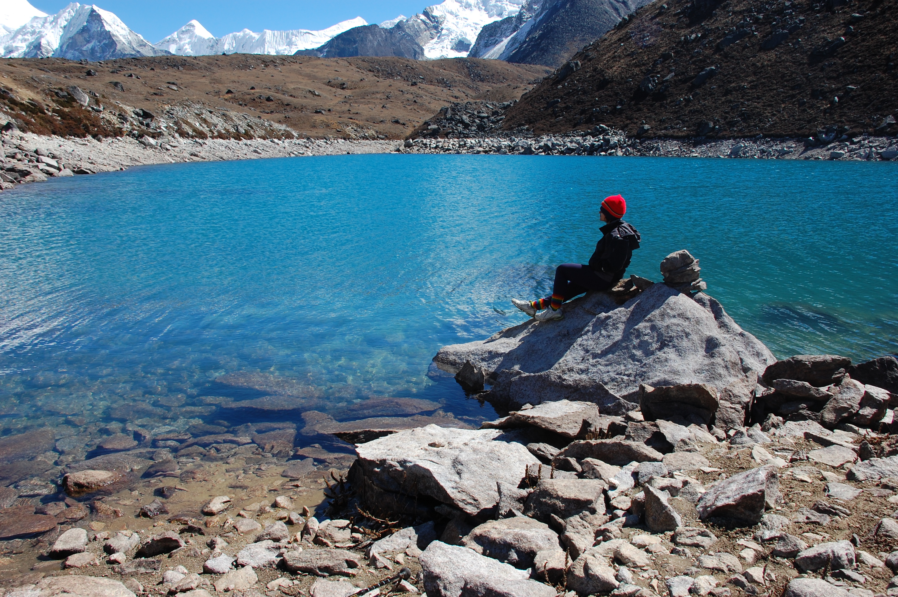 The writer at the Ama Dablam lake on the Everest trekking route