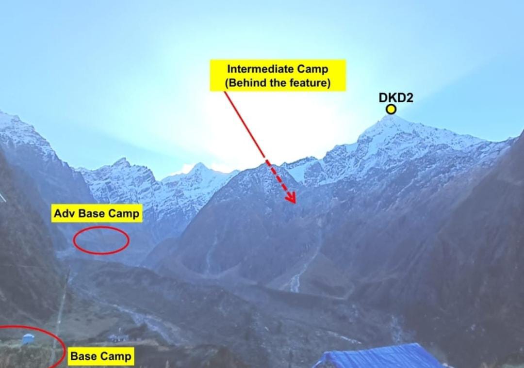 Image showing the location of the camps on DKD-II, Garhwal Himalaya.